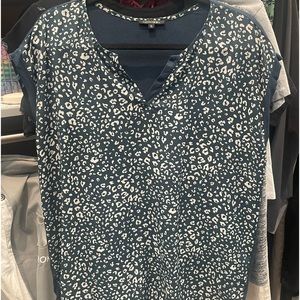 Papermoon Reece Mixed Material Top - Teal w/ White Pattern - XL (Stitch Fix)